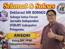 Ketua DPC PPWI Pringsewu Ucapkan Selamat atas Deklarasi dan Pengukuhan MR Borneo sebagai Ketua FOR-JIP