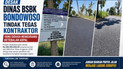 Diduga Kurangi Ketebalan Aspal, LSM Teropong Desak Dinas BSBK Bondowoso Tindak Tegas Kontraktor