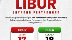 Pengumuman Resmi Kantah Tapsel Pelayanan Publik Diliburkan 17 Agustus 2026, Simak Jadwal Re-Opening!